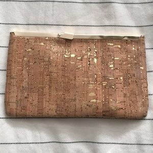 NWT J.Crew Gold and Cork Clutch